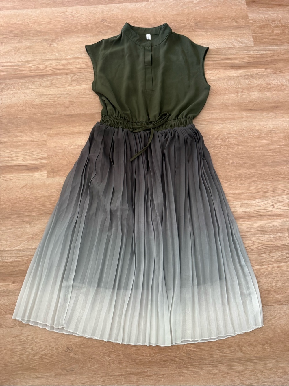 Olive Green Sleeveless Top with Ombre Pleated Skirt Dress